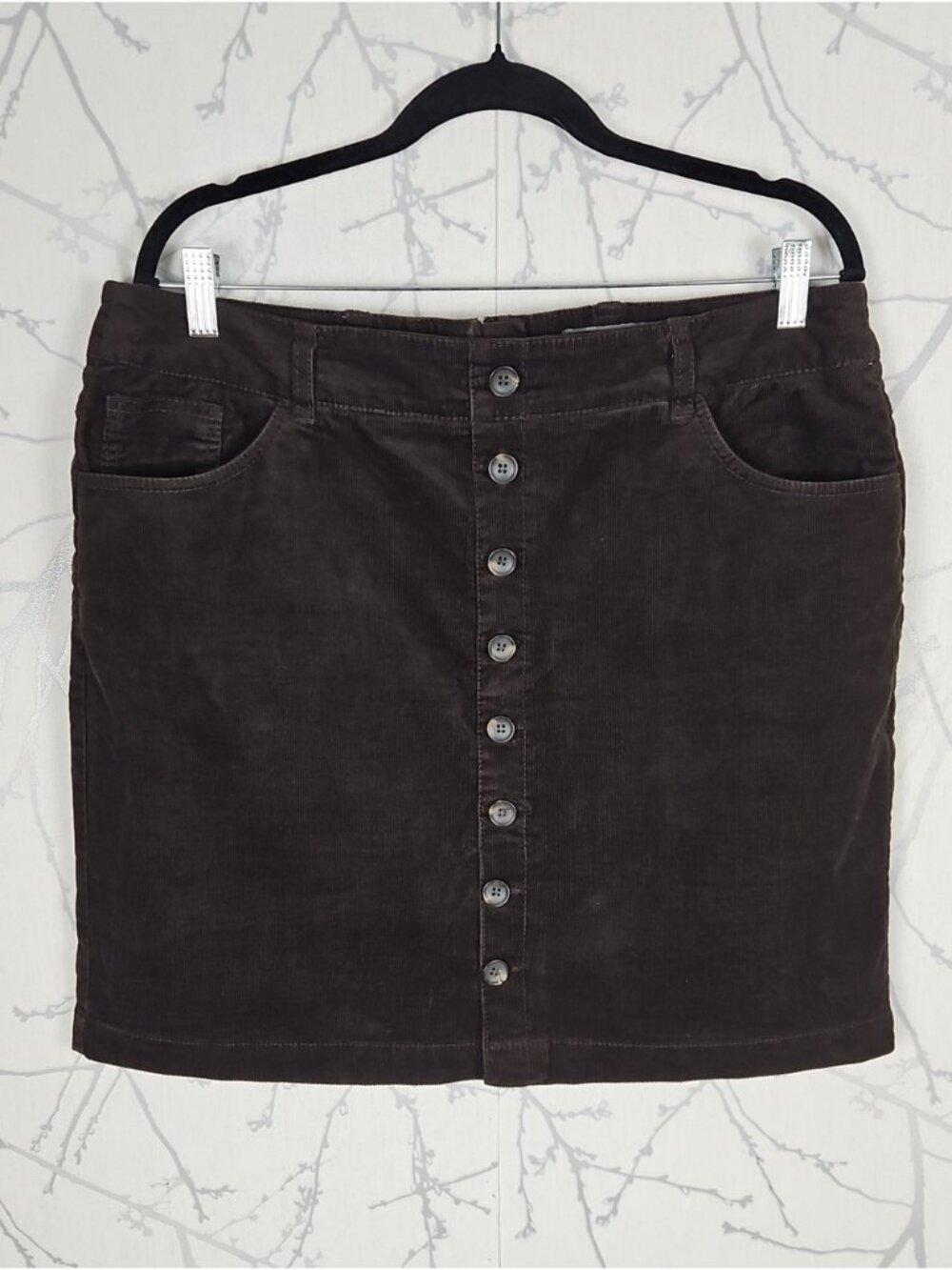 Le Chateau Brown Corduroy Stretch Button Front Pencil Skirt